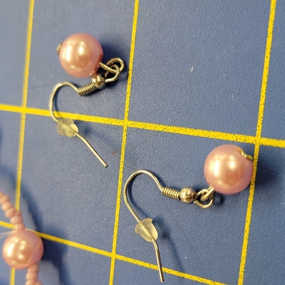 Pink Beaded 76" Necklace & Earrings Set - Picture 2 of 3